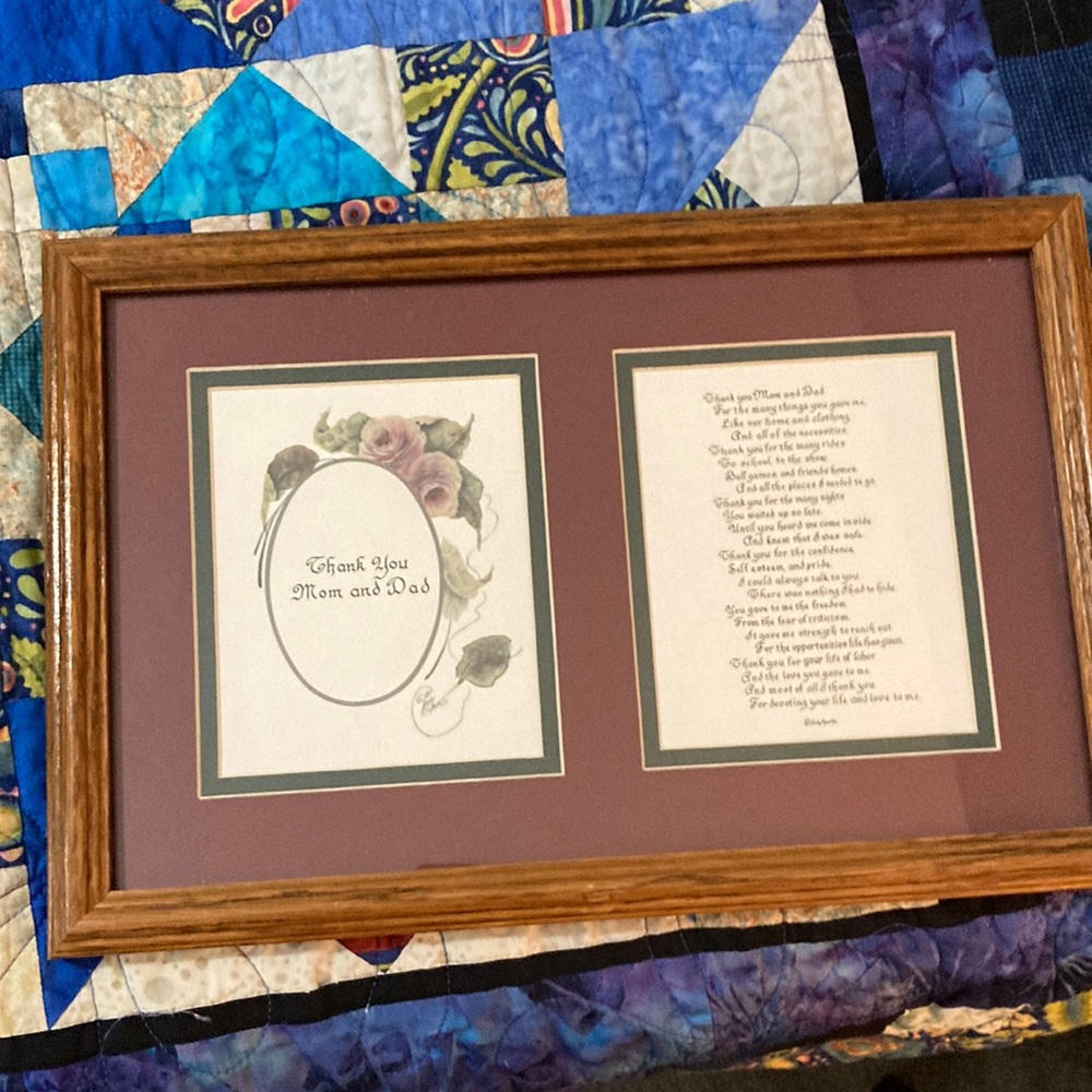 Thank you, mom and dad, with a poem on the side vintage